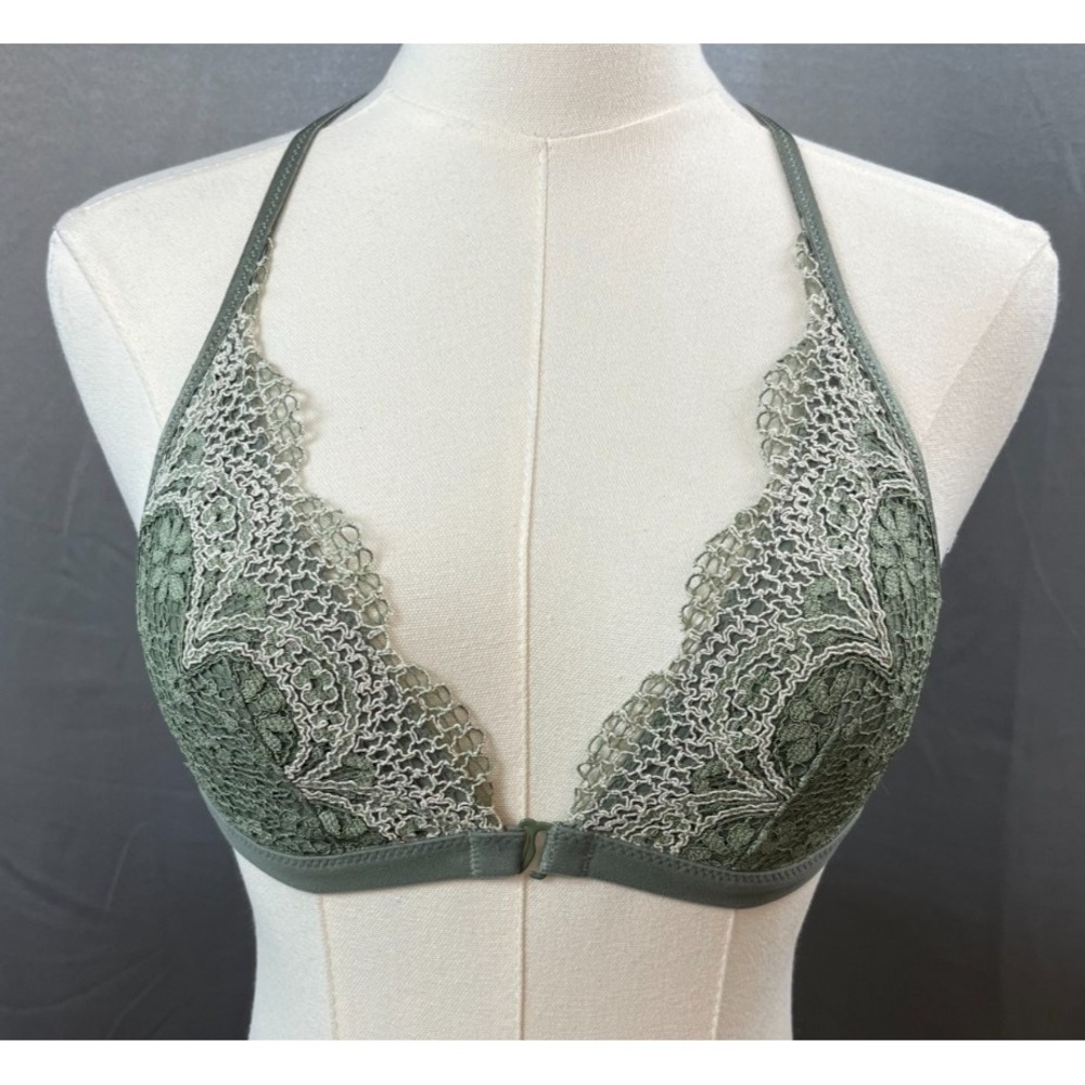 Victorias Secret Body By Victoria Racerback Lace Green Bralette Front Closure XS